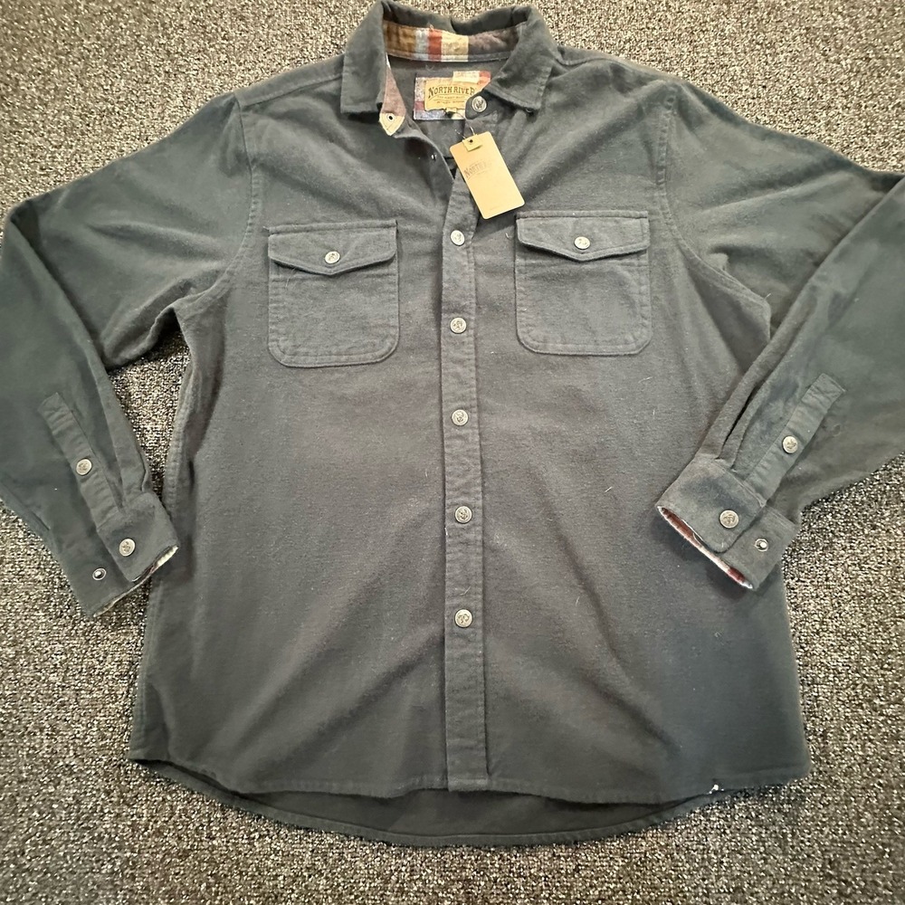 North River Men's M Long Sleeve Button-Down Flannel Lined Shirt Jacket